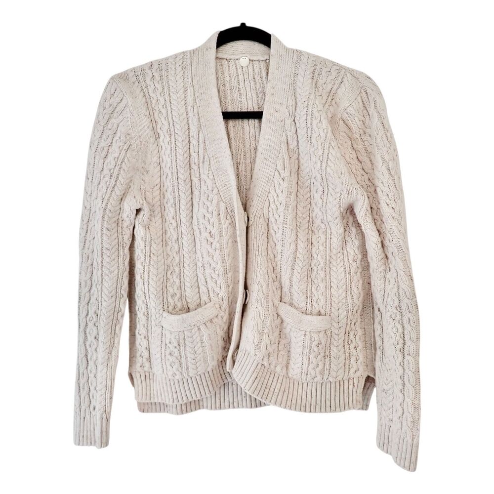 Margaret O'Leary Irish Cable Knit Cardigan M Cream Button Pocket Sweater